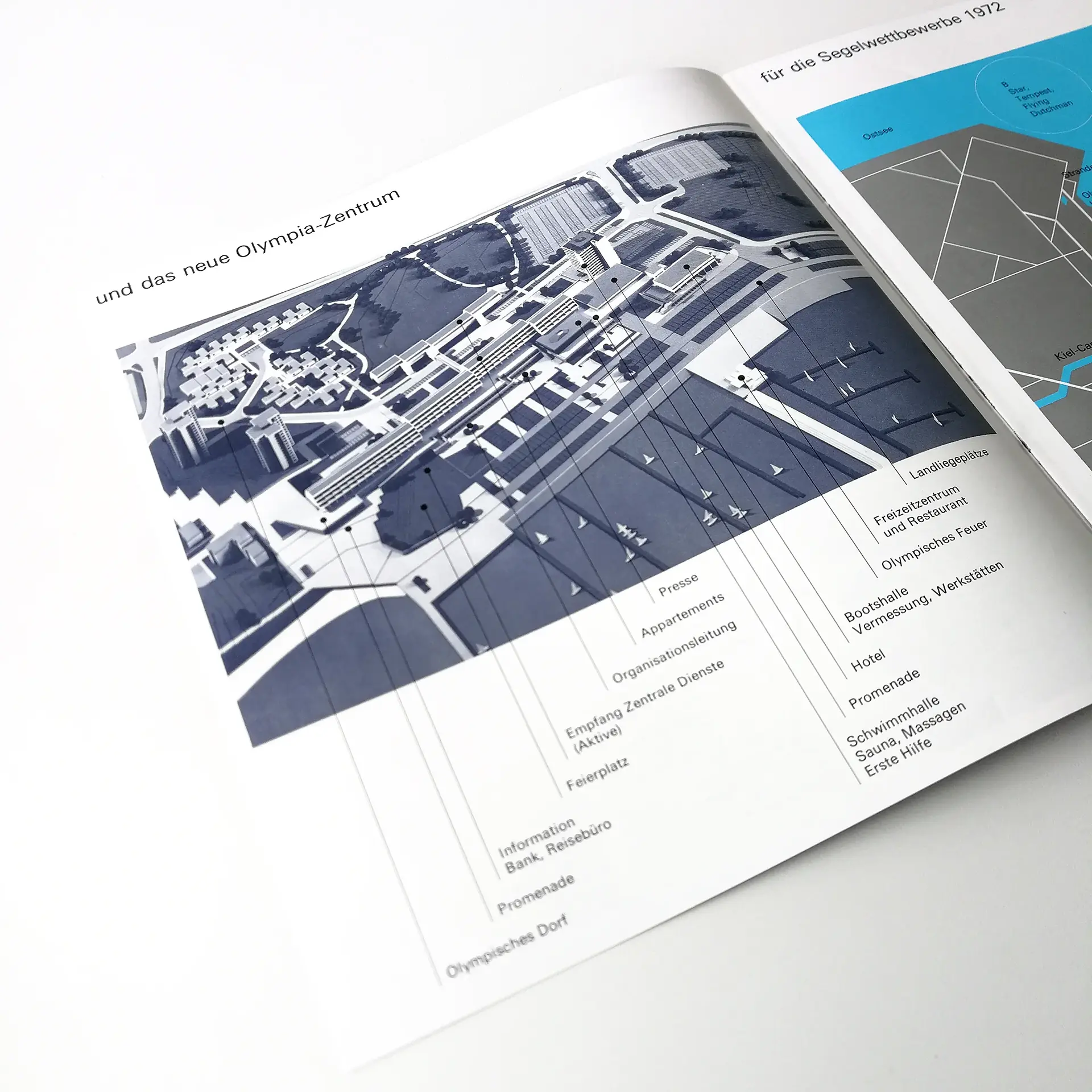 Black and white architectural diagram of Olympia-Zentrum with labeled sections, set against a plain white background. Text in German.