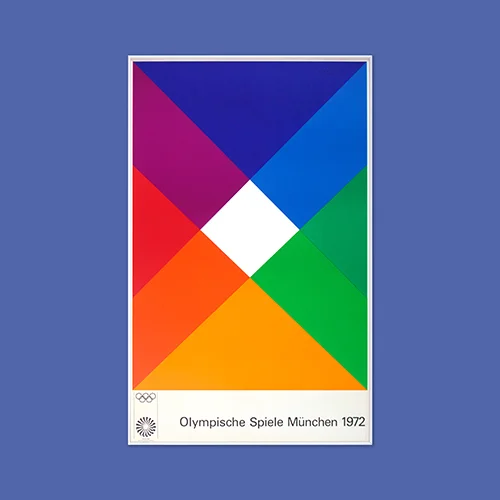 A geometric layout of colours drawing the viewer to a white rhombus in the centre