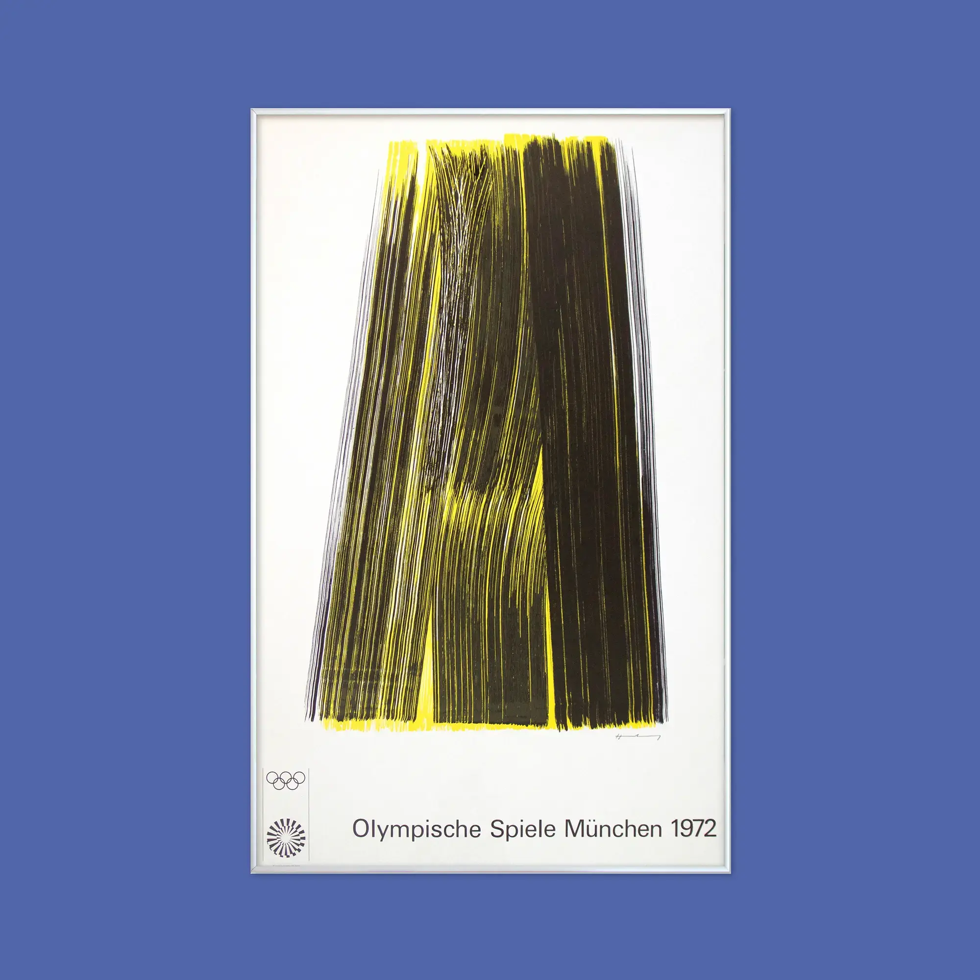 Hans Hartung Art Poster. A modernist lyrical abstraction, large brushstrokes in black and yellow.