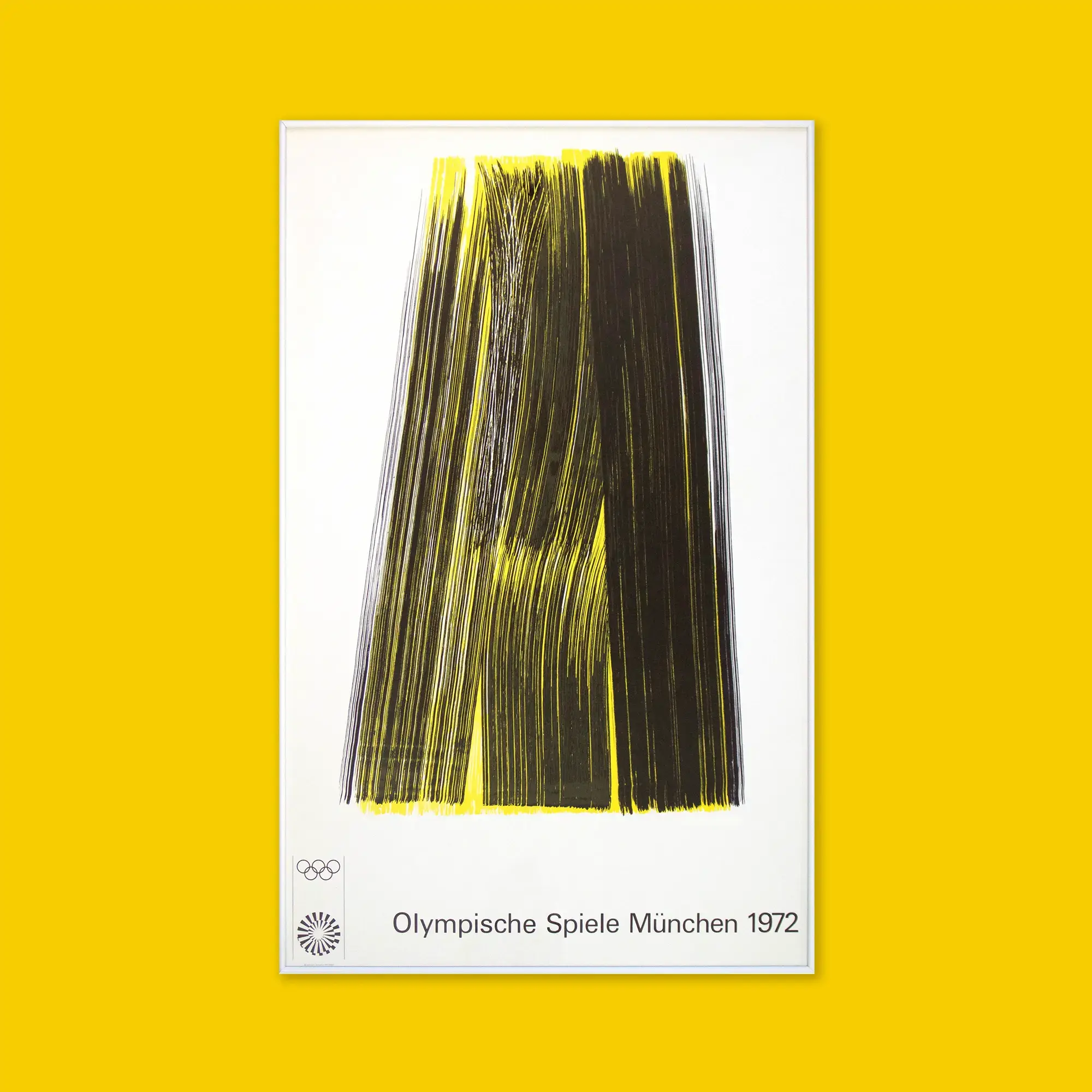 Hans Hartung Art Poster. A modernist lyrical abstraction, large brushstrokes in black and yellow.