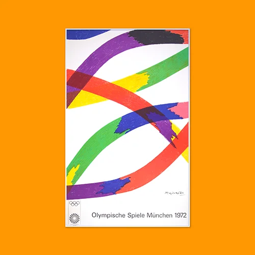 Thick flowing ribbons of colour in red, green, yellow and violet