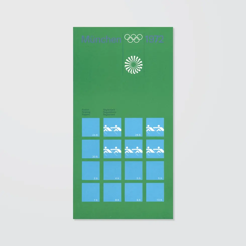 Thumbnail: Green booklet with "München 1972", "Rowing Regulations" and Olympic icons