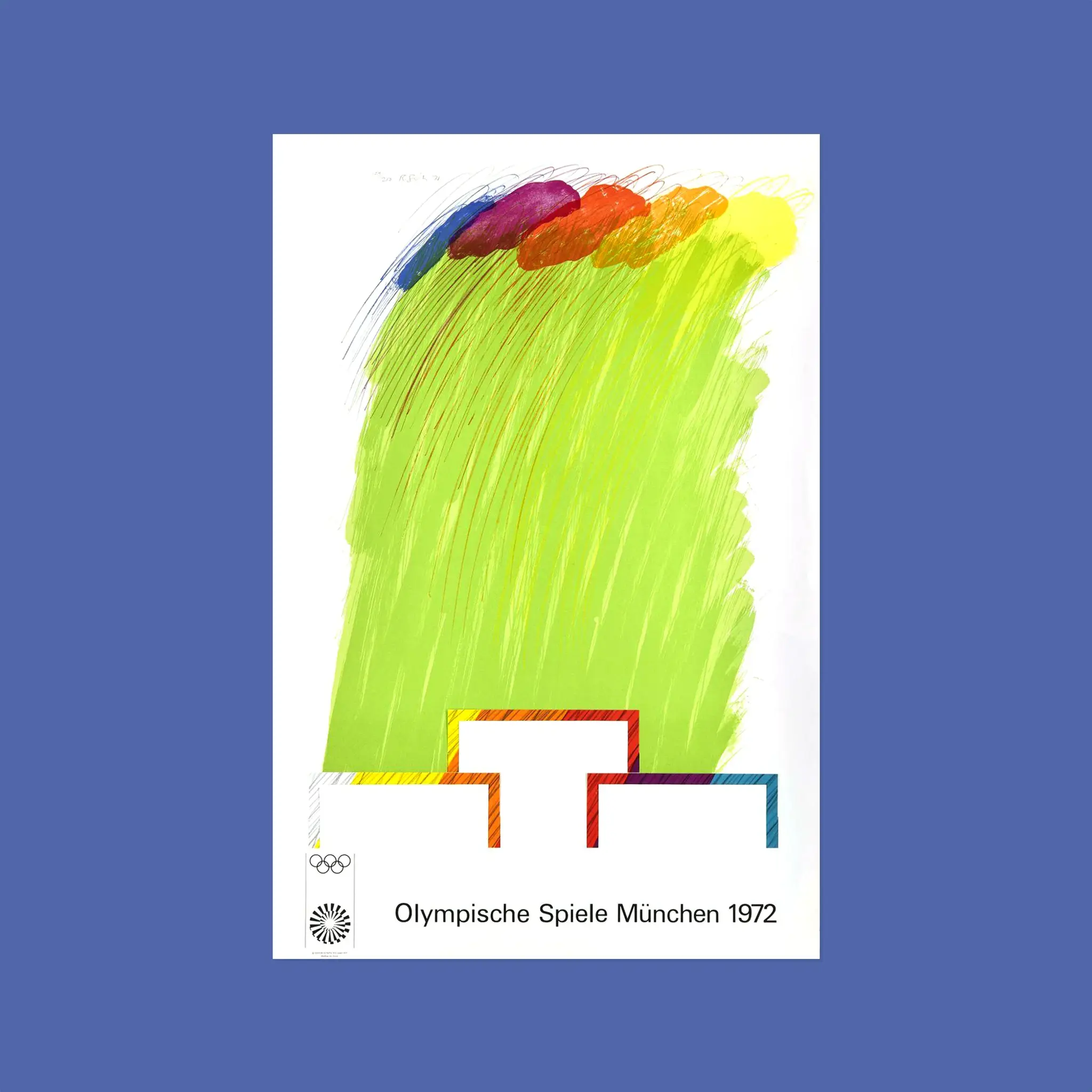 Richard Smith Art Poster for the 1972 Munich Olympics. An abstract composition of bright green above a stylised podium.
