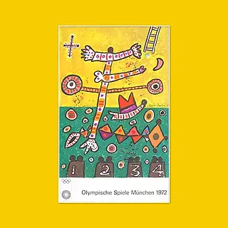 A brightly coloured abstract,of spontaneous primitive compositions in yellow, green and orange