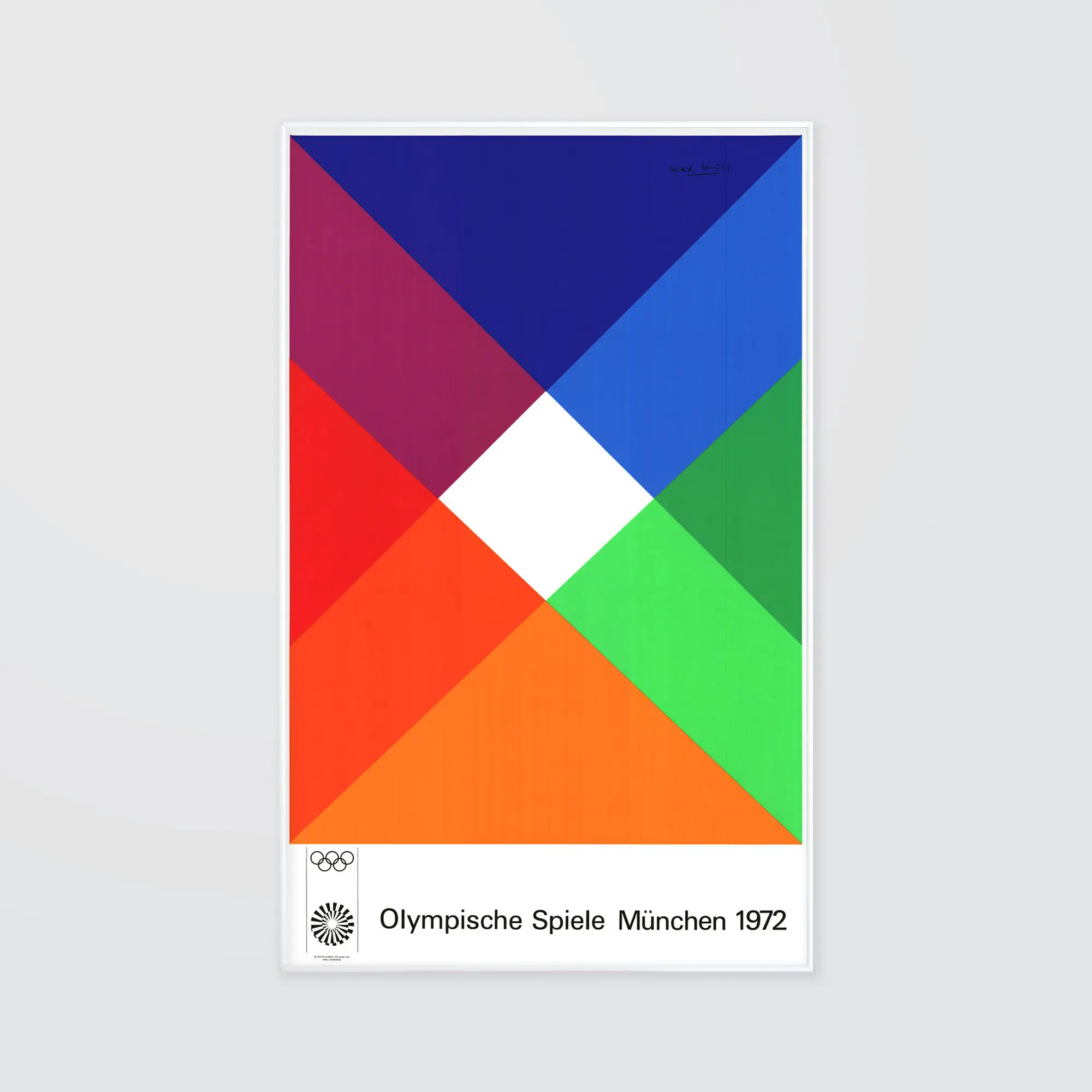 A geometric layout of colours drawing the viewer to a white rhombus in the centre