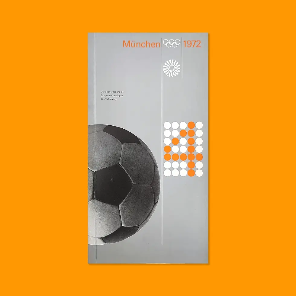 The front cover of a sports equipment catalogue from the 1972 Munich Olympic Games on an orange background