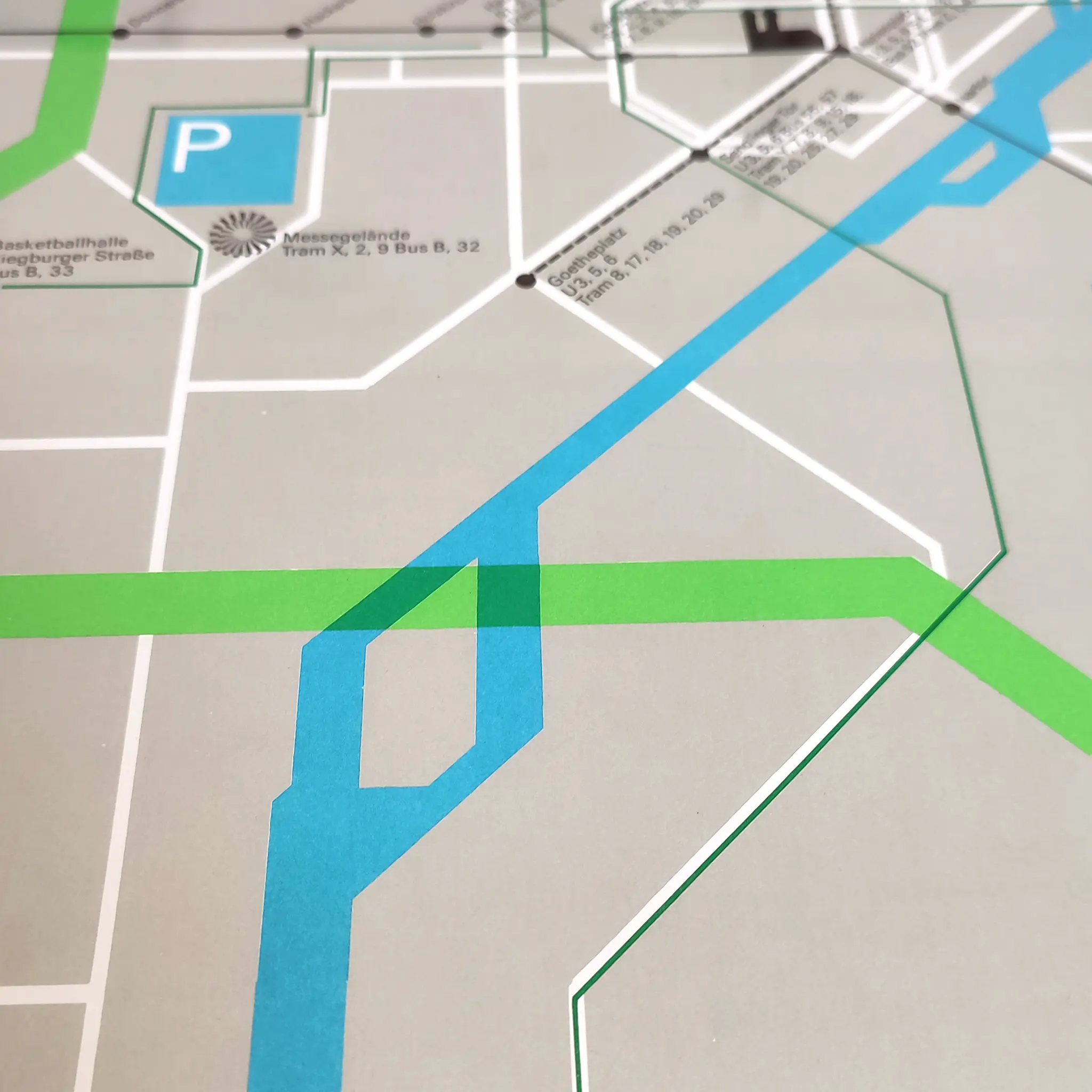 Detail of poster showing a map of Munich pinpointing the available parking areas during the Munich 1972 Olympic Games.