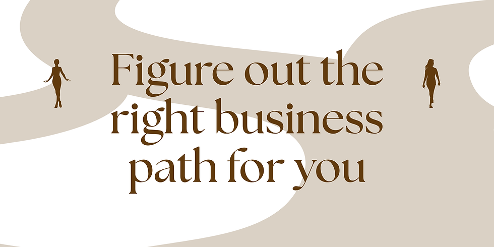 Graphic of a path with two women walking in different ways with the text that says, figure out the right business path for you.