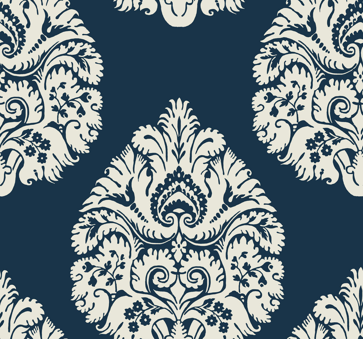 Ronald Redding Designs 24 Karat - Teardrop Damask Wallpaper Navy