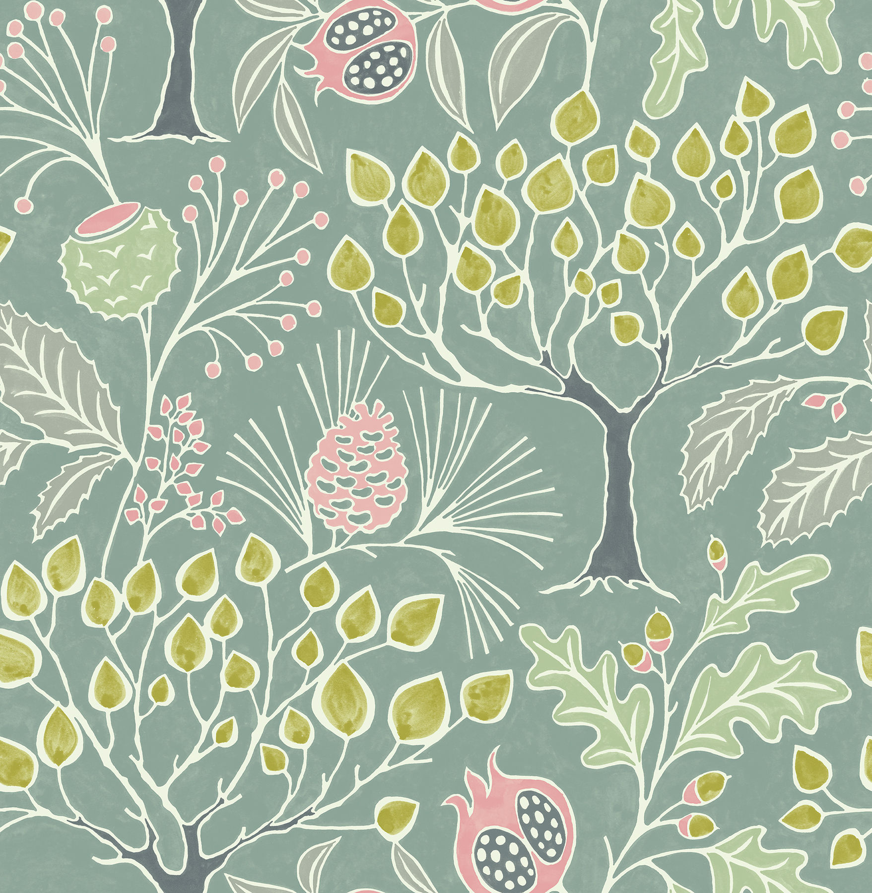 Bluebell - Shiloh Green Botanical Wallpaper