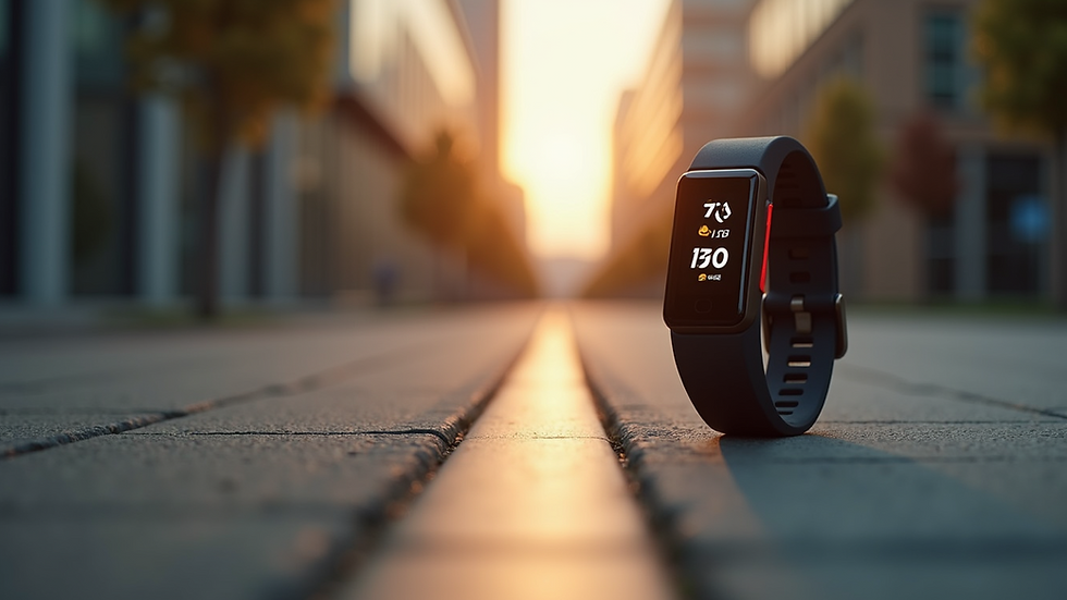 Eye-level view of a fitness tracker displaying reward points