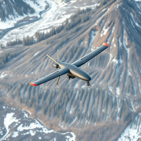 A flying fixed wing drone that shows its monitoring a canadaian northerm=n climate .jpg
