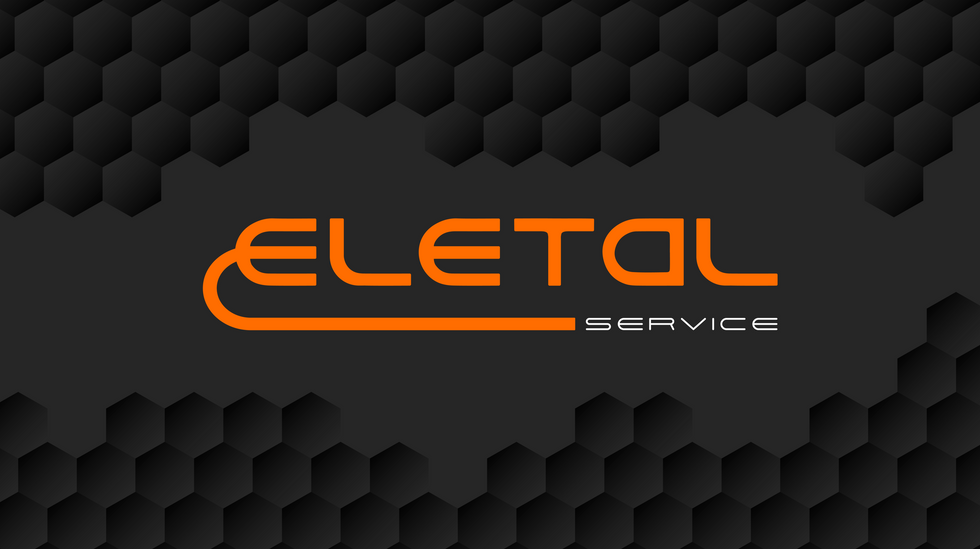 Eletal Service logodisain ja graafiline element tumedal heksagoon-mustriga taustal.