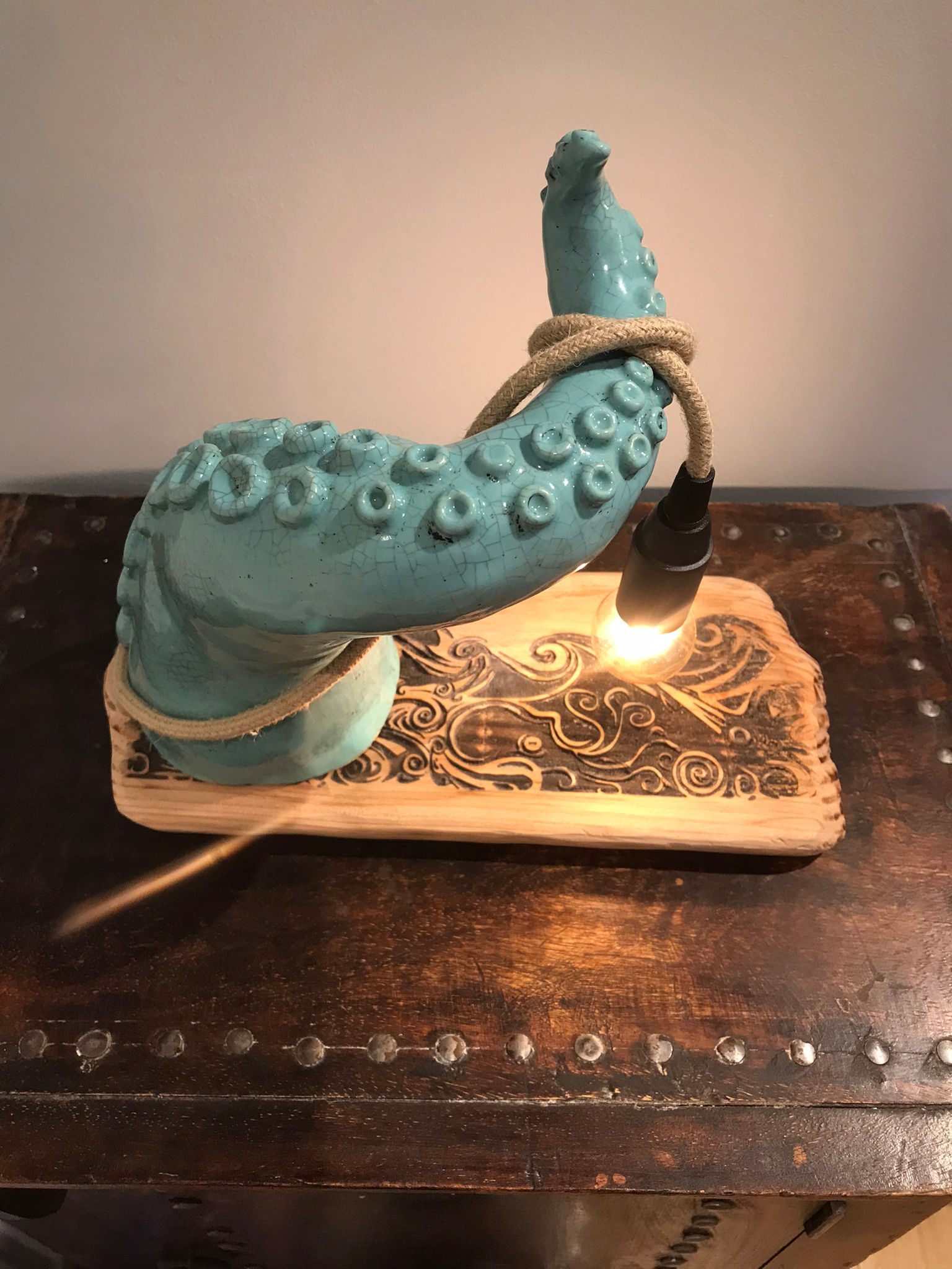 Tentacle Lamp with Carved Base