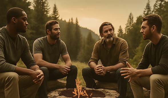men at a campfire