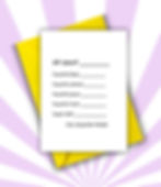 Greeting card with black ink on white background with yellow envelope.