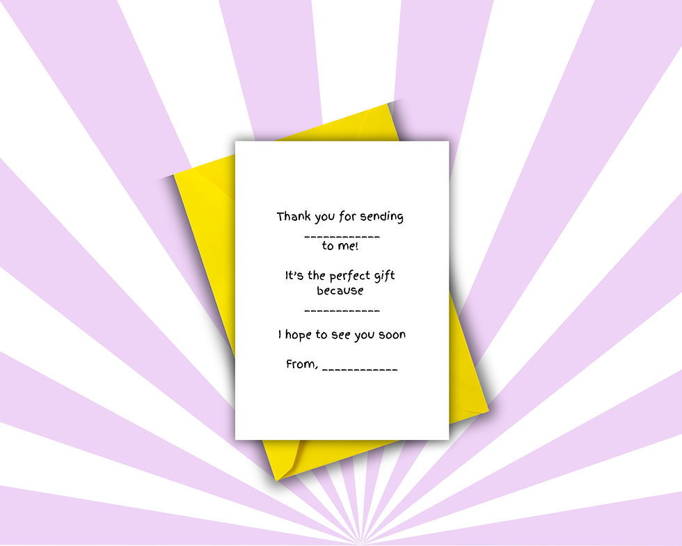 Greeting card with black ink on white background with yellow envelope.