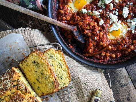 Shakshuka & A Cheesy, Herby Cornbread