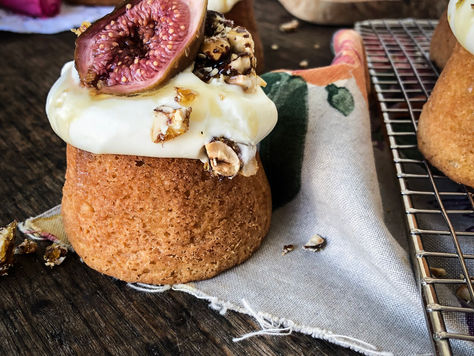 Lemon Scented Baby Cakes with Honey-Roasted Figs & Goats Cheese Curd. And a recipe for Fig &