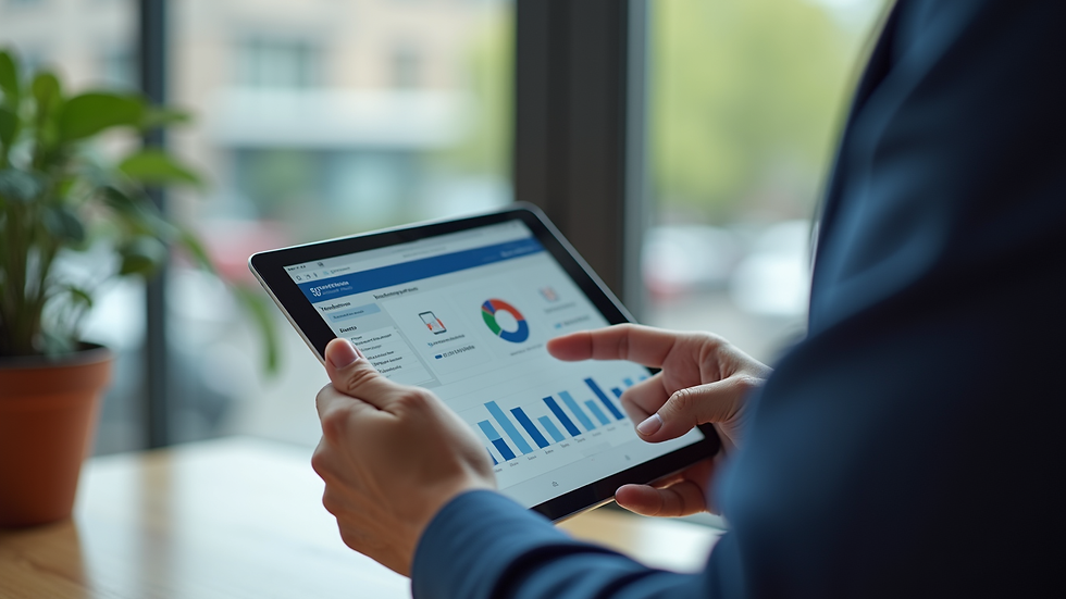 Close-up view of a placement coordinator using a tablet with placement analytics software