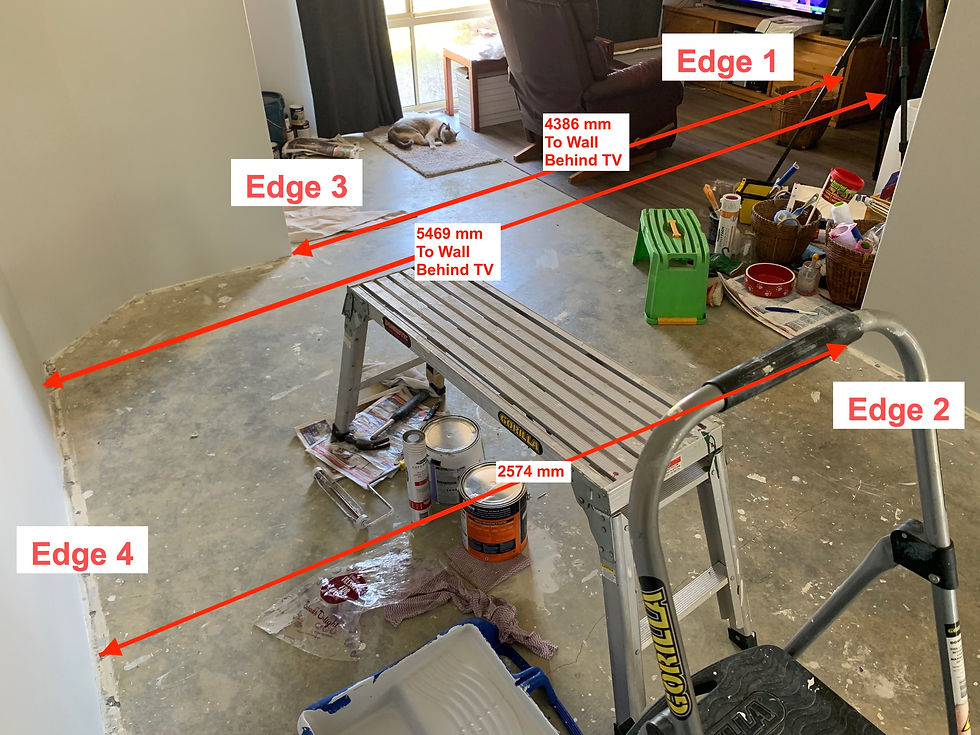 Dimensions perpendicular to hybrid flooring rows while painting