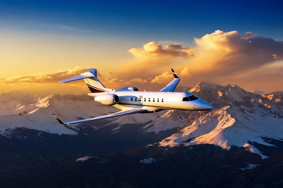 Private jet in flight for aircraft management services.