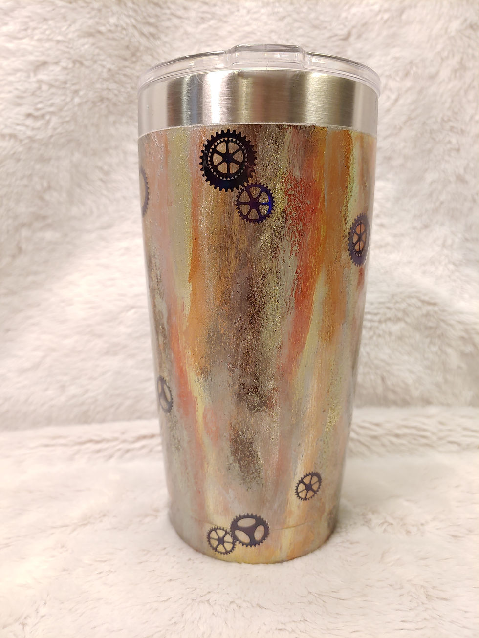 Custom Steampunk Tumbler back with a rusty effect by The Frazzled Flamingo