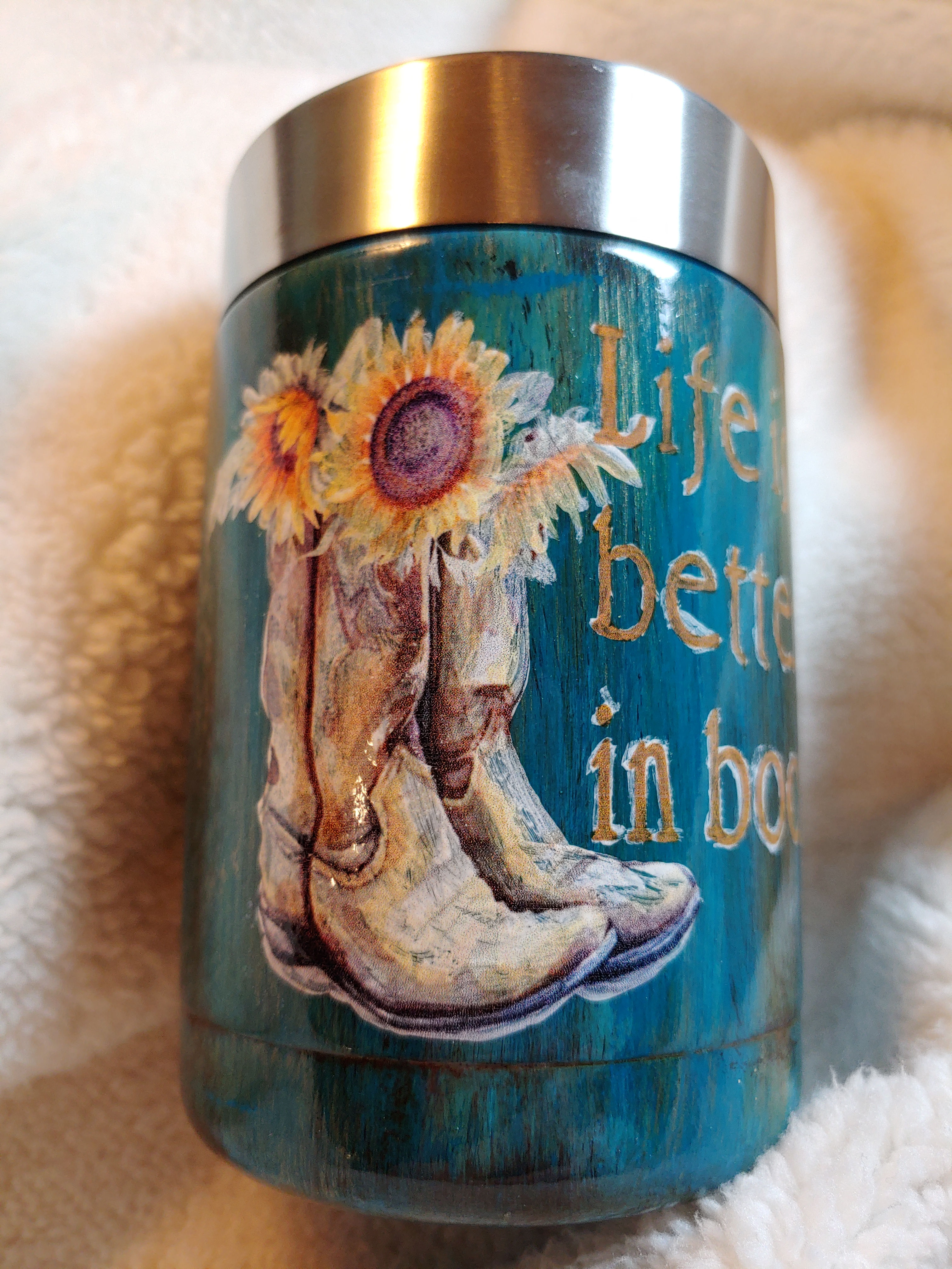 Rustic painted can cooler withe country saying by The Frazzled Flamingo