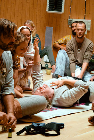 Woman channeling sound in ceremony during Sounds of Light healing retreat