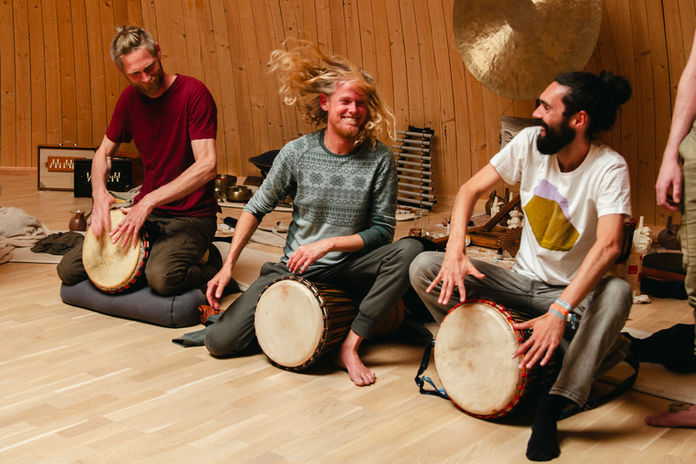 Woman channeling sound in ceremony during Sounds of Light healing retreat