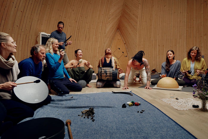 Woman channeling sound in ceremony during Sounds of Light healing retreat