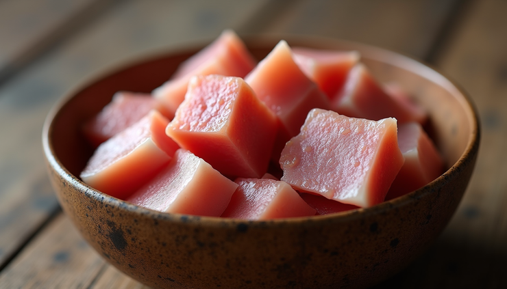Close-up view of a bowl filled with crispy Better Batch Porkskins in various flavors