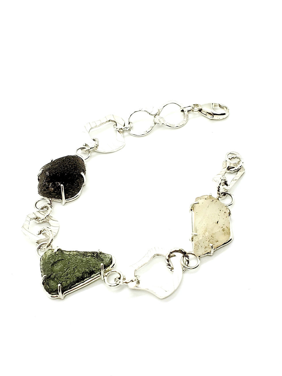 Thumbnail: 3 Tektite Sterling Silver Bracelet