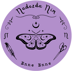 Logo di Nadezda Nim, Enne Enne, N. N., una falena, una luna, un paio di forbici, una penna, un rampicante