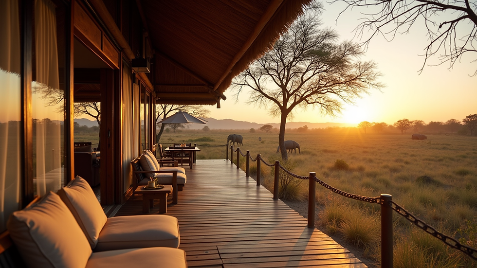 Eye-level view of a luxury safari lodge in the African wilderness