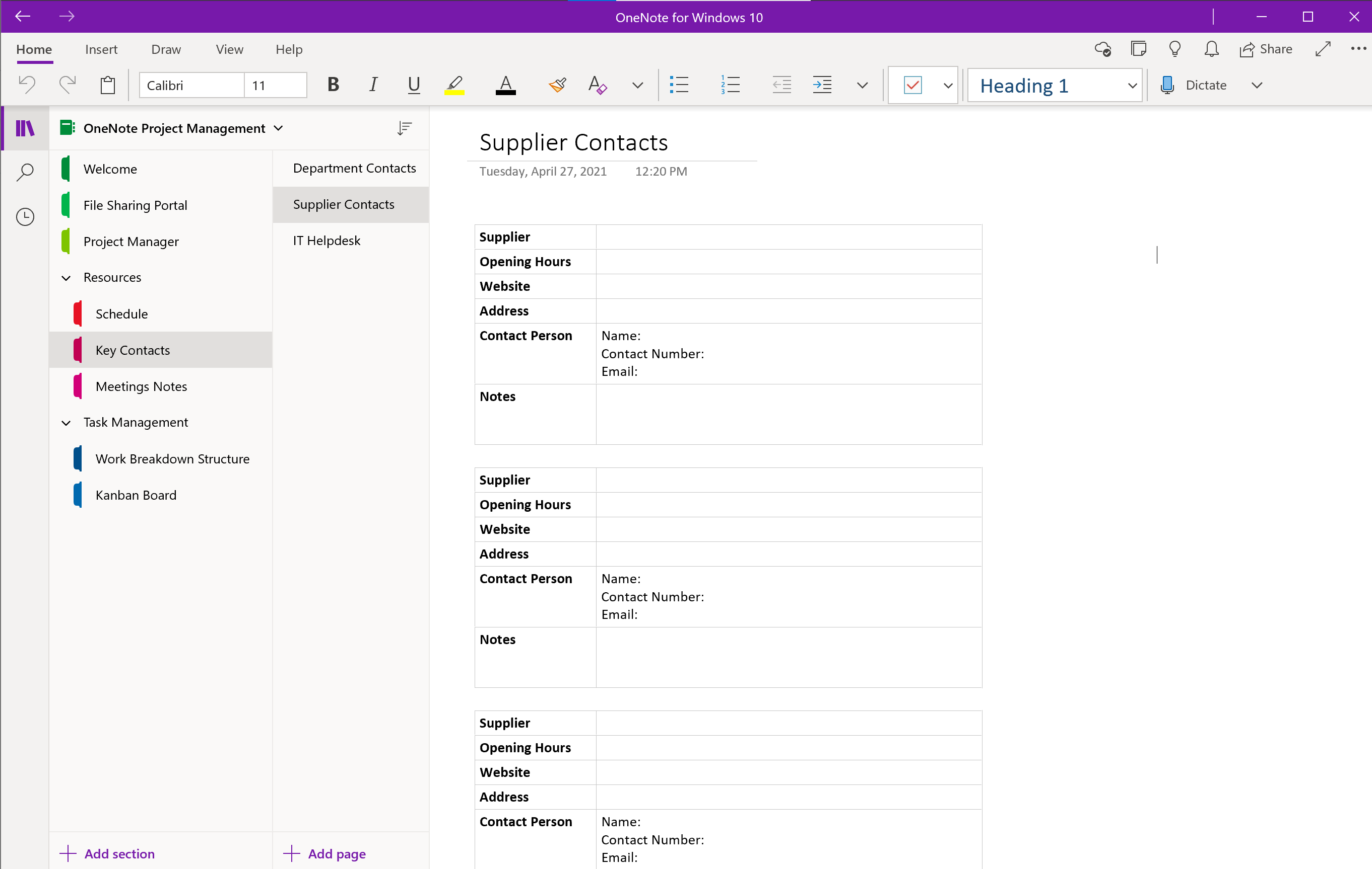 onenote project management