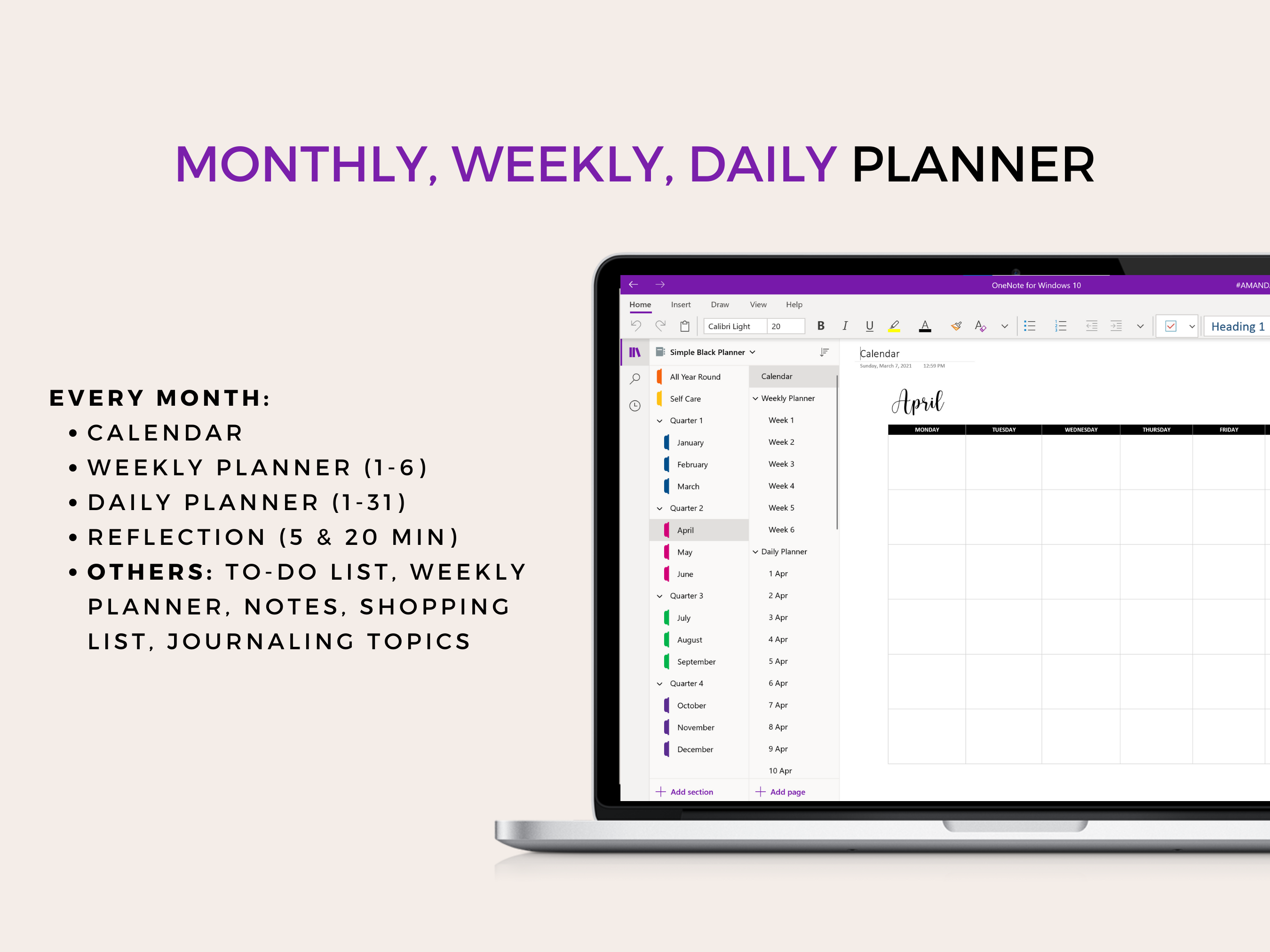 OneNote Simple Black Planner | The Private Attic