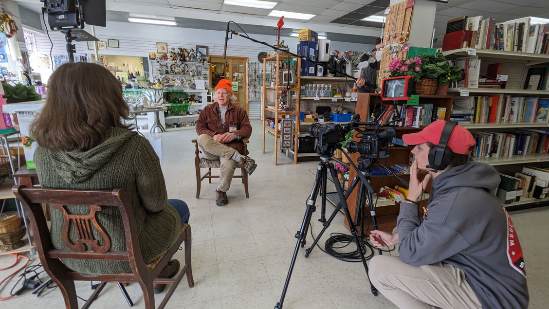 SUNY Cortland media production students on set during Professor Sam Avery's filmmaking class in Cortland, New York