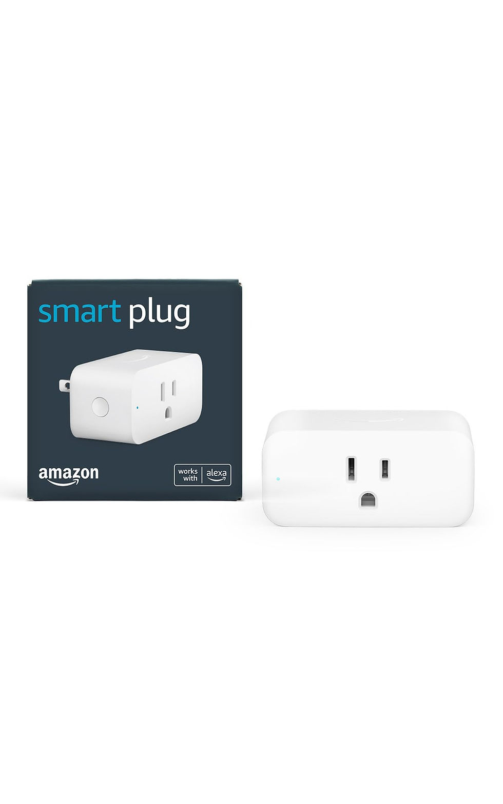 Amazon Smart Plug and box, white plug for home electrical devices.
