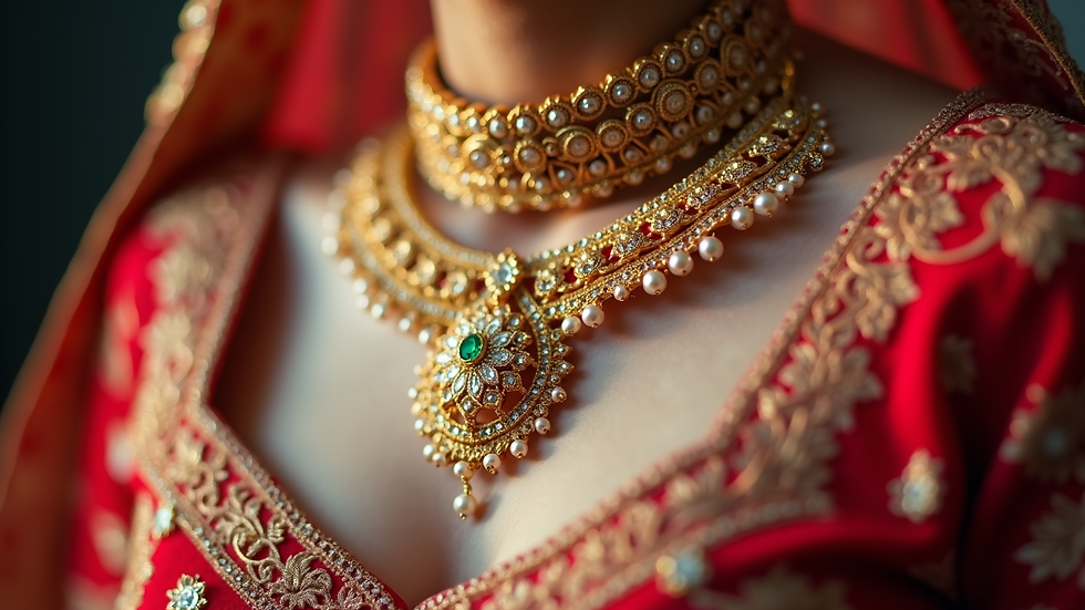 Close-up of traditional Asian wedding jewellery and accessories
