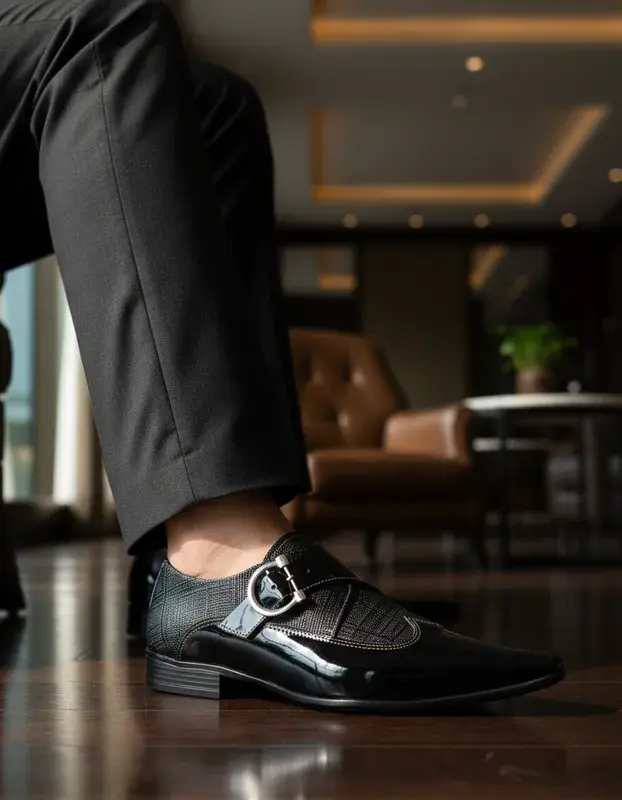 Miniatura: Sapato Social Masculino Maier Croco cinza e verniz preto — Modelo 1315