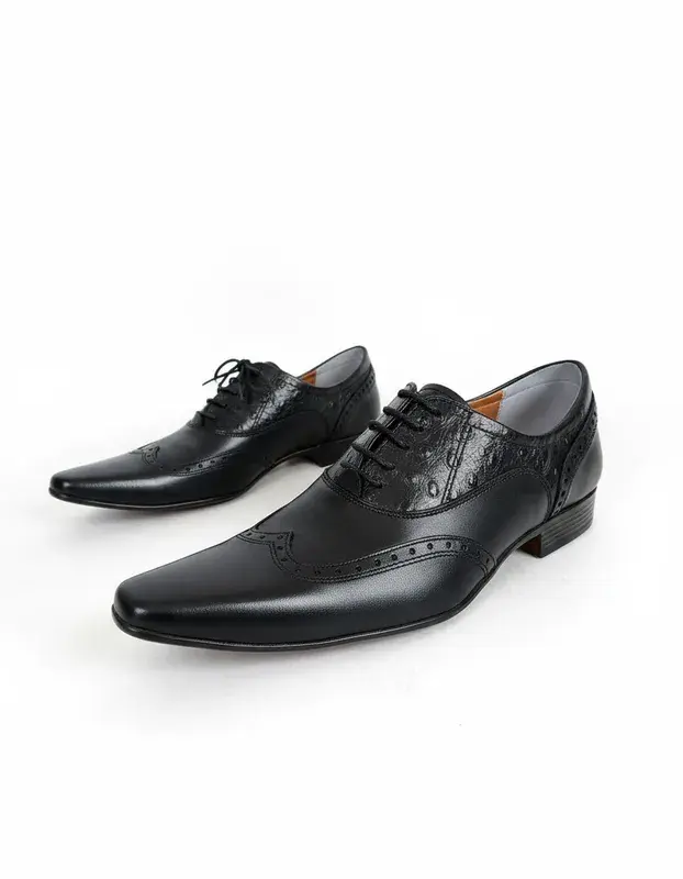 Miniatura: Sapato Social Masculino Maier Escovado preto e croco preto — Modelo 1374