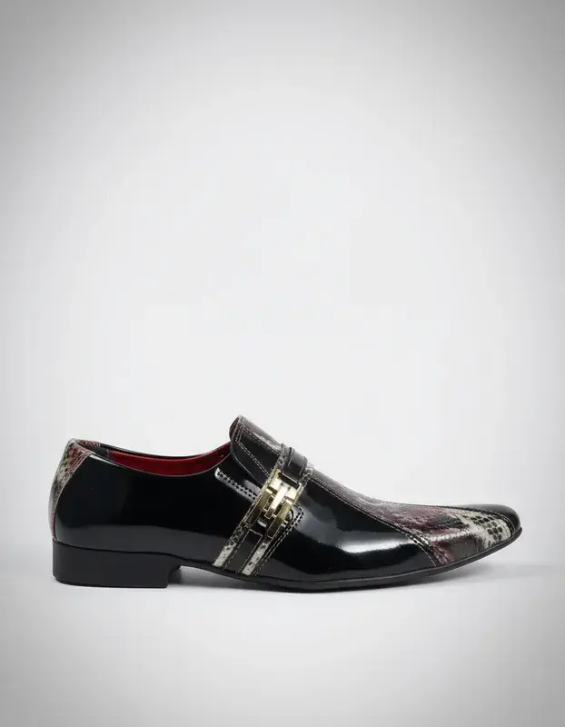 Miniatura: Sapato Social Masculino Maier Verniz preto e estampado cobra — Modelo 054A