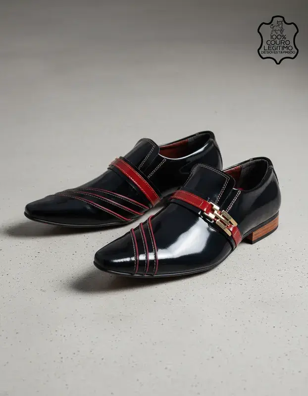 Miniatura: Sapato Social Masculino Maier Verniz preto e detalhes em vermelho — Modelo 317