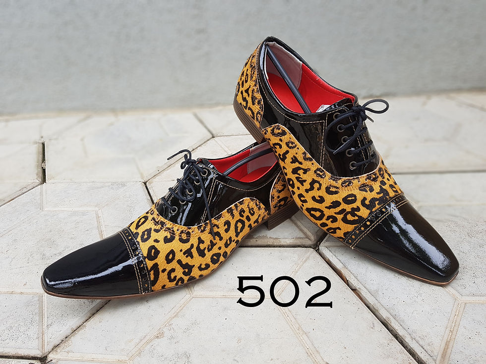 Miniatura: Sapato Social Masculino Maier verniz preto e estampado onça — Modelo 502