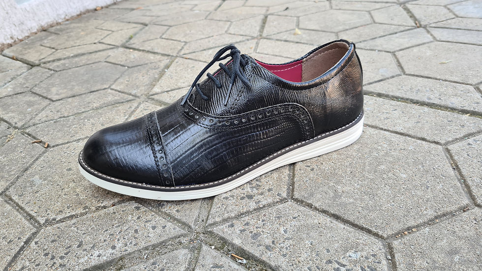 Miniatura: Sapato Maier ✔ Cabedal em couro bovino croco preto — textura Mod.1210