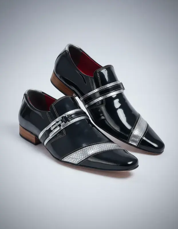 Miniatura: Sapato Social Masculino Maier Verniz preto e detalhe em prata — Modelo 050