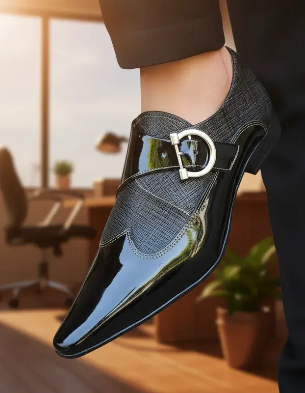 Miniatura: Sapato Social Masculino Maier Croco cinza e verniz preto — Modelo 1315