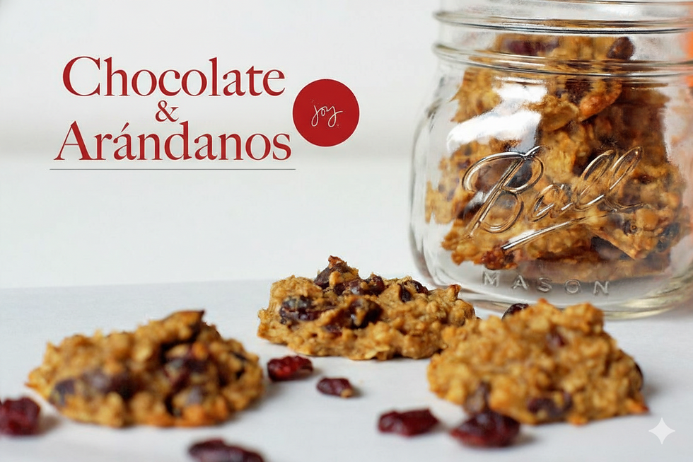 Galletas veganas de chocolate y arándanos, snack saludable casero presentado en frasco de vidrio.