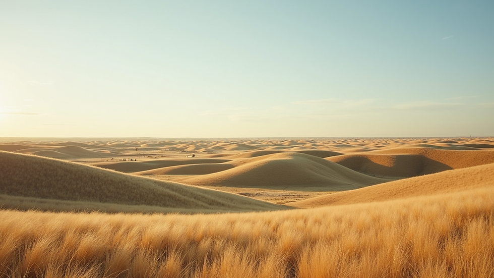 Wide angle view of Nebraska Sandhills with rolling hills and grassy plains